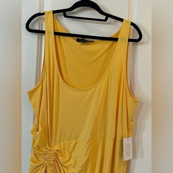 Eloquii Gathered Ruched Side High Slit Golden Yellow Dress - NWT - 22W - Picture 5 of 9